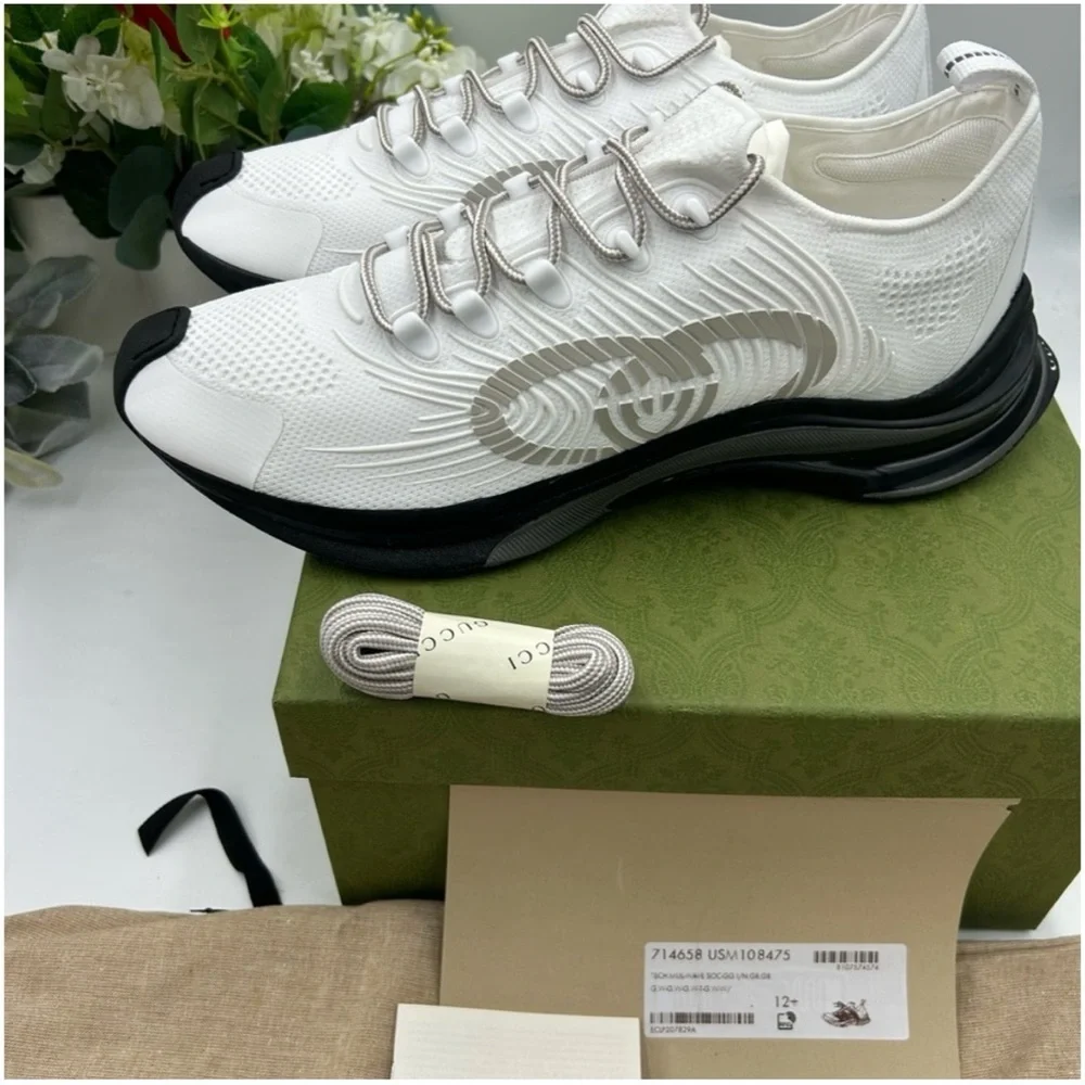 Gucci run white/gray/black sneakers size 12.5 made in Italy